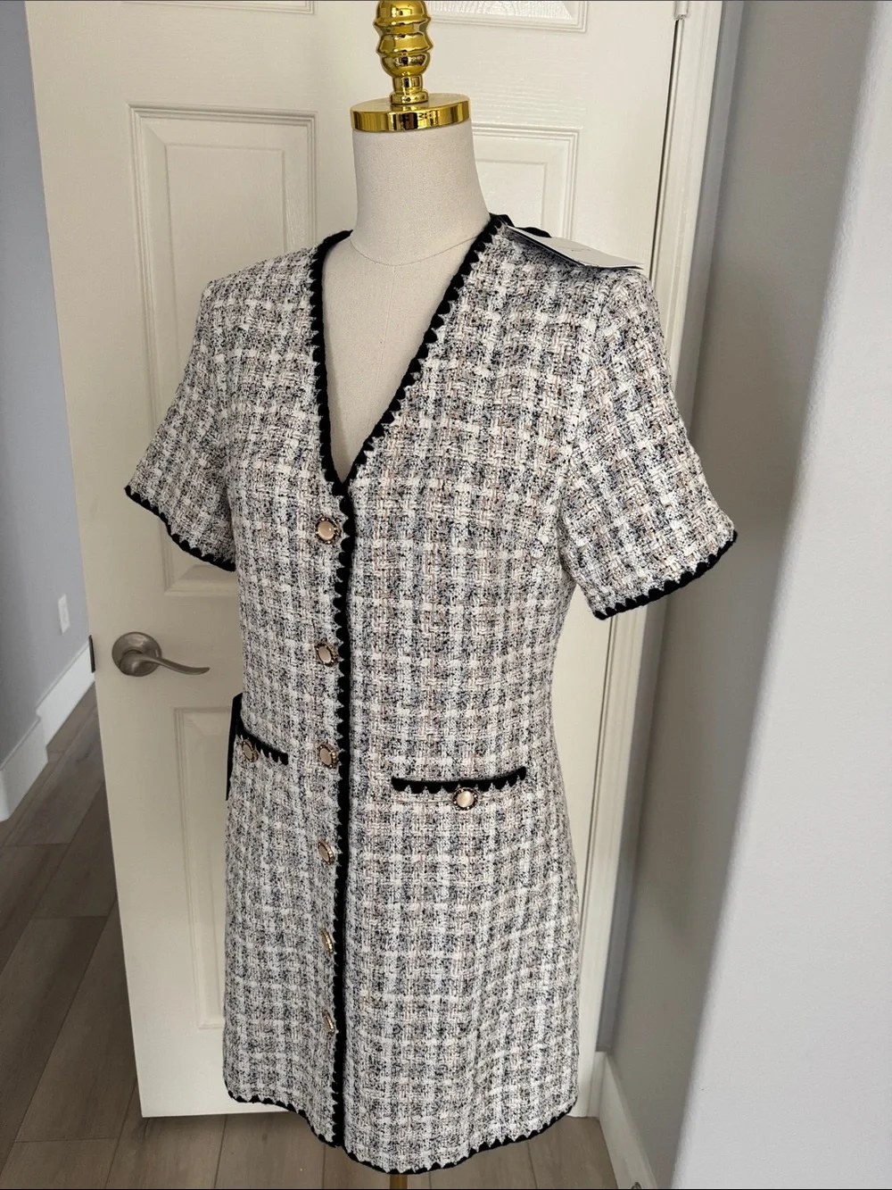 Pomander Place Black & White Tweed Mini Dress - Size Medium - Picture 6 of 10
